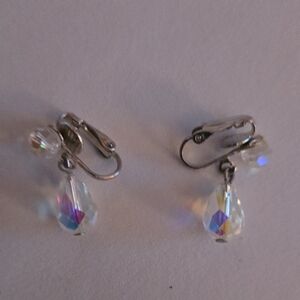 Vintage Silver Stud Earrings with Iridescent Finish